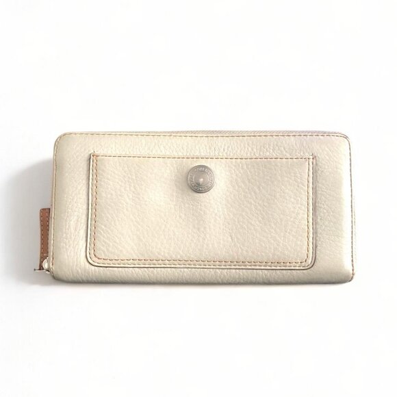 Coach Pebbled Accordion Zip Around Wallet Parchment EUC euro summer minimalist - Picture 1 of 9